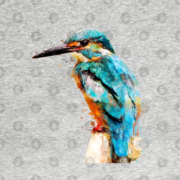 Dramabite Watercolor kingfisher animal bird artistic painting by dramabite